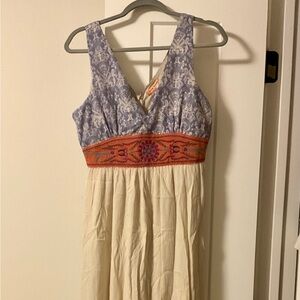 Cream and Blue Embroidered Dress